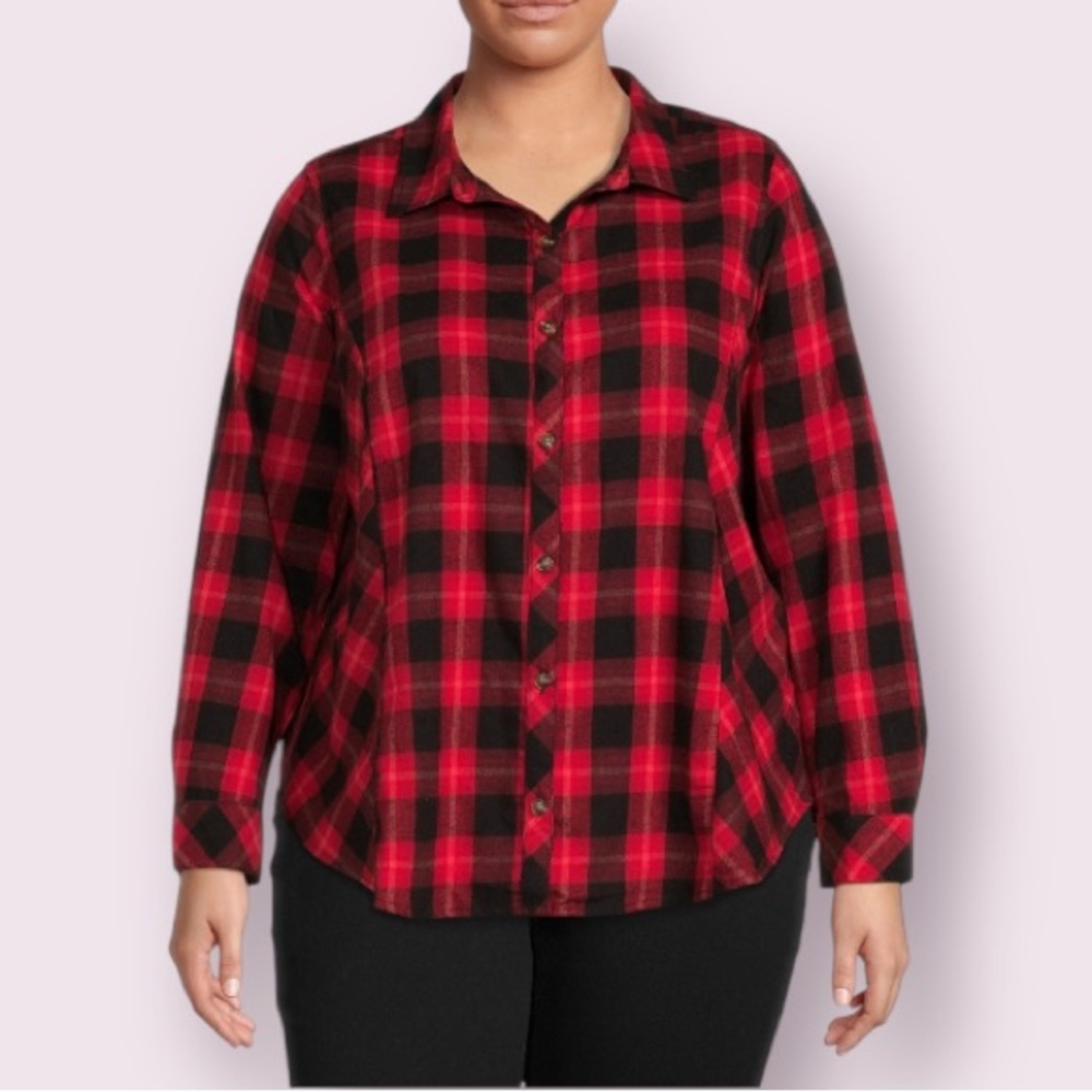 Terra & Sky Plaid Button-Down Shirt (Women's Plus), in Red and Black